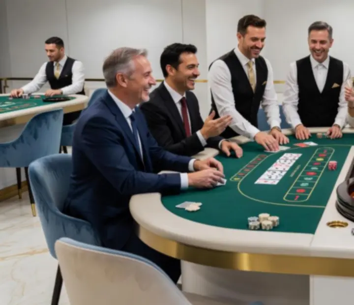 Stoły eventowe do ruletki, blackjacka i pokera podczas eleganckiego wydarzenia