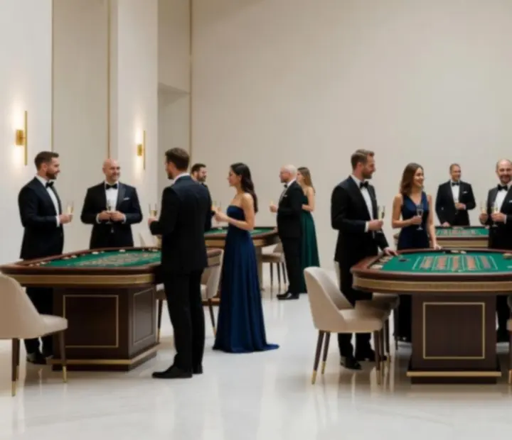 Stoły do ruletki i innych gier rozrywkowych podczas eleganckiej gali firmowej