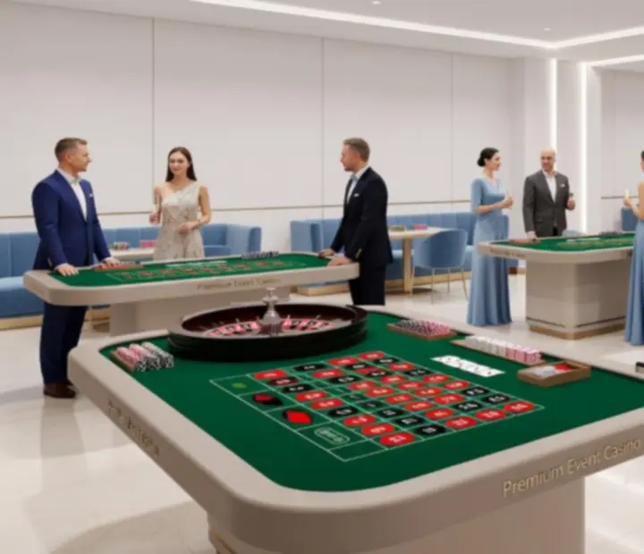 Nowoczesny event casino z elegancką oprawą i stołami do gry na żetony